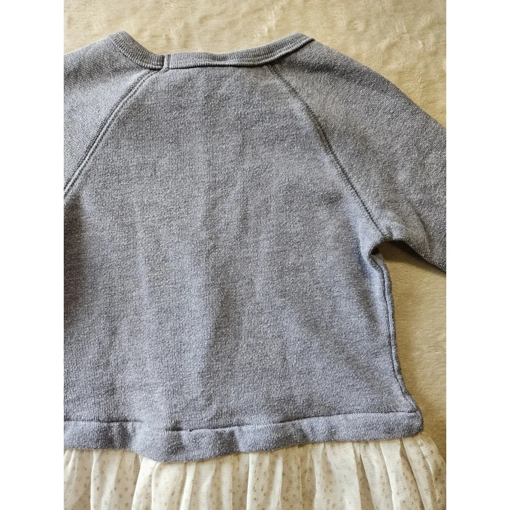 Baby Gap Toddler Girl Dress 4T Gray Long Sleeve Sweater Top Cream Tulle‎